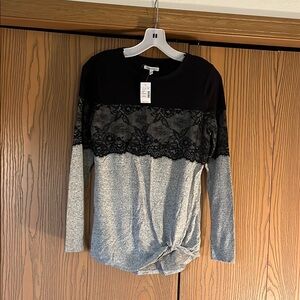 Black and Gray Lace Long Sleeve Top
